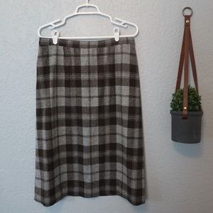 VINTAGE PLAID BROWN MIDI SKIRT {Medium}